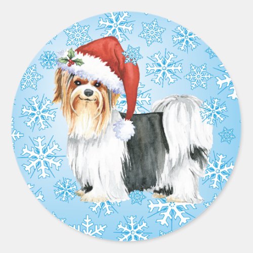 Happy Howlidays Biewer Terrier Classic Round Sticker