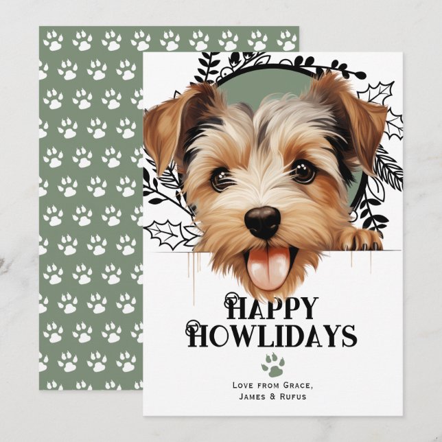 Happy Howlidays Biewer Terrier Dog Christmas Holiday Card (Front/Back)
