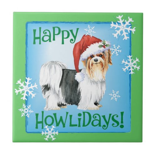 Happy Howlidays Biewer Terrier Tile