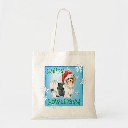Happy Howlidays Biewer Terrier Tote Bag