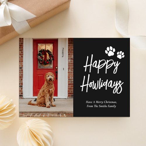 Happy Howlidays Black Calligraphy Pet Photo Holiday Card