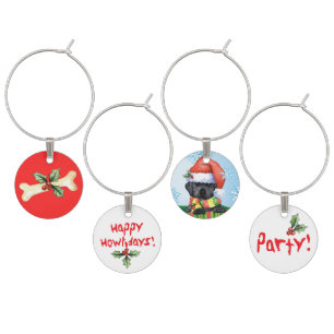 Happy Howlidays Black Lab Wine Glass Charm