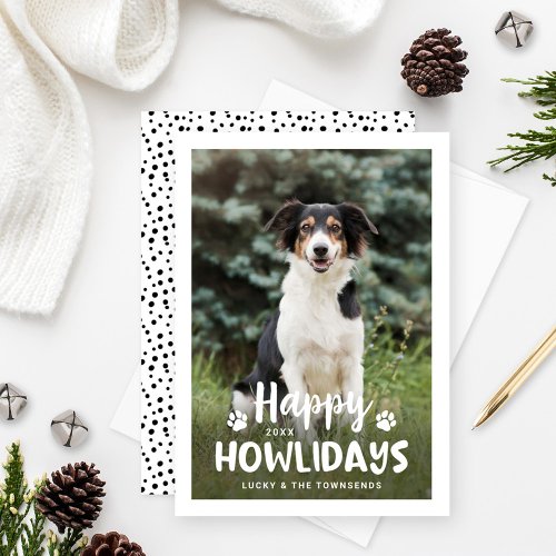 Happy Howlidays Black White Puppy Dog Photo Holiday Card