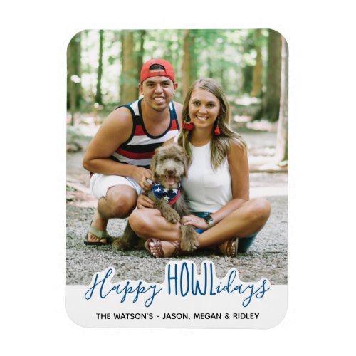 Happy HOWLidays Blue Cute Dog Pet Photo Magnet
