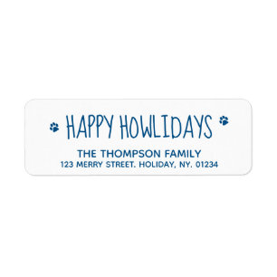 Happy Howlidays Blue Pet Dog Lover Modern Cute Label