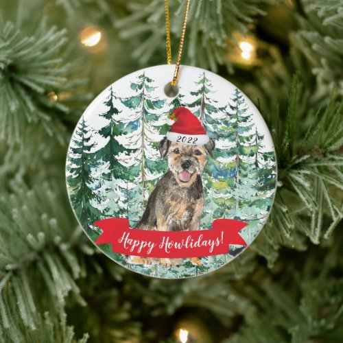 Happy Howlidays Border Terrier Dog Christmas Ceramic Ornament