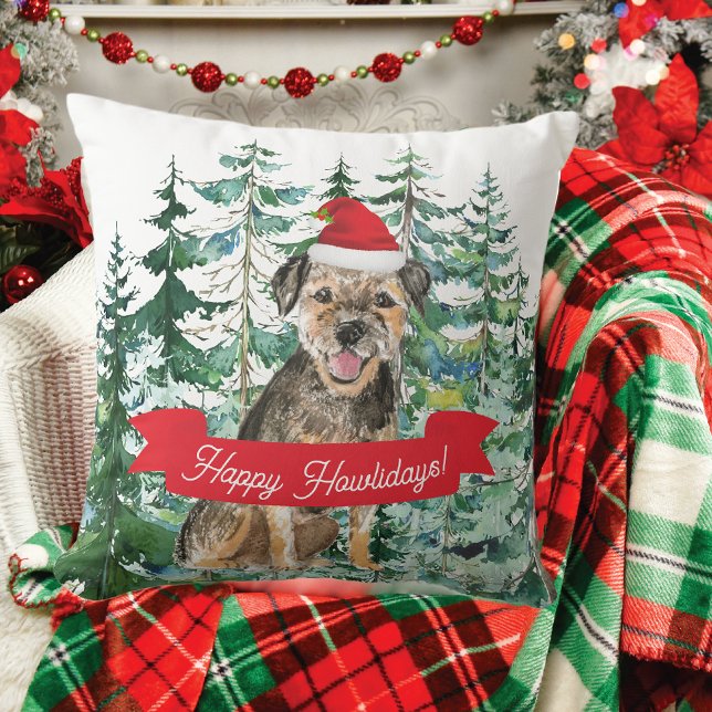 Happy Howlidays Border Terrier Dog Christmas Throw Pillow (Creator Uploaded)