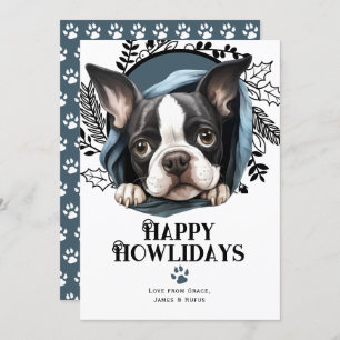 Happy Howlidays Boston Terrier Dog Christmas Holiday Card