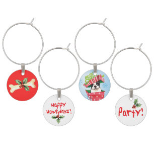 Happy Howlidays Boston Terrier Wine Glass Charm