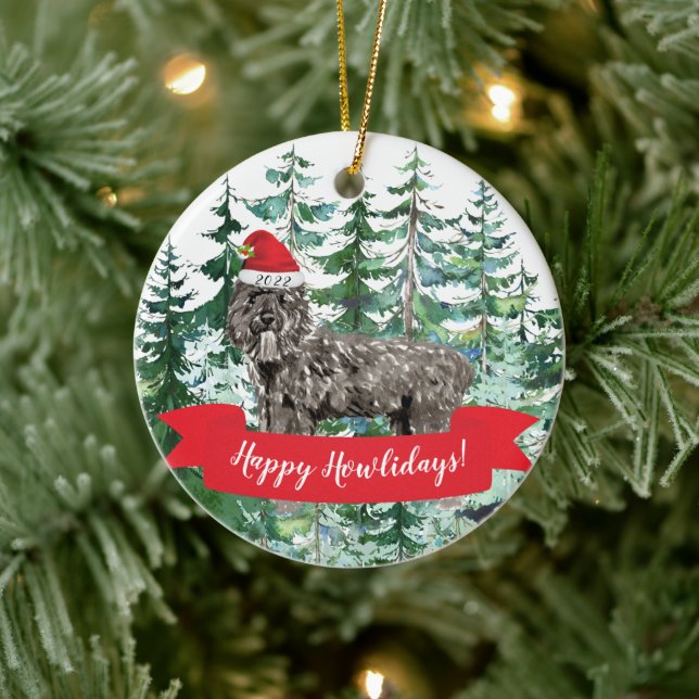 Happy Howlidays Bouvier des Flandres Dog Christmas Ceramic Ornament (Tree)
