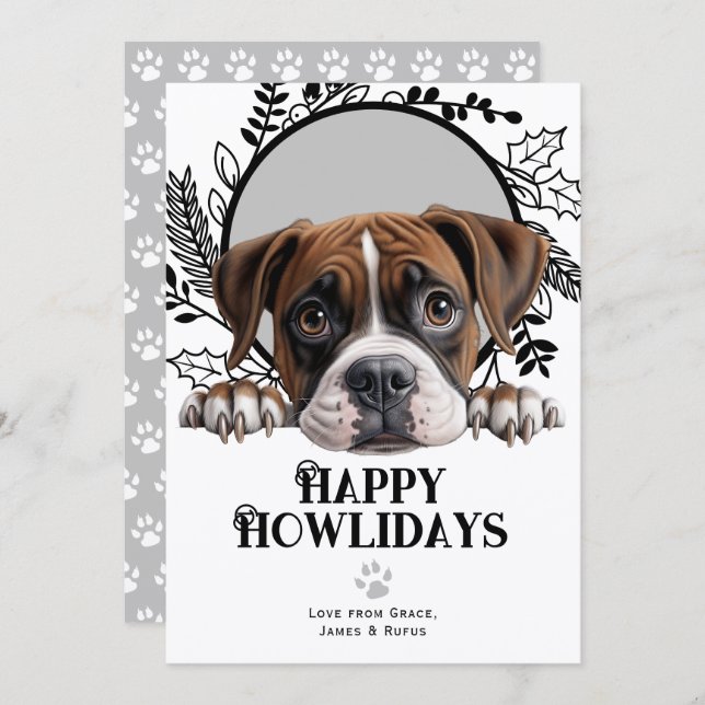 Happy Howlidays Boxer Dog Christmas Holiday Card (Front/Back)