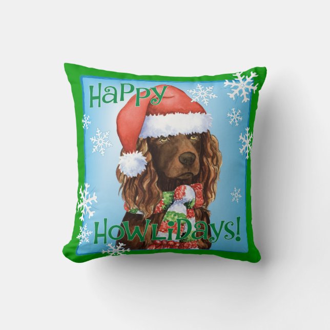 Happy Howlidays Boykin Spaniel Throw Pillow (Front)