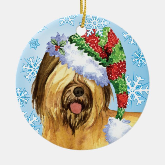 Happy Howlidays Briard Ceramic Ornament (Front)