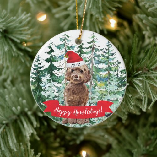 Happy Howlidays Brown Cockapoo Dog Christmas Ornam Ceramic Ornament
