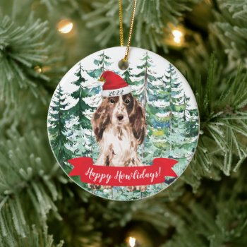 Happy Howlidays Brown Cocker Spaniel Dog Christmas Ceramic Ornament by celebrateitornaments at Zazzle