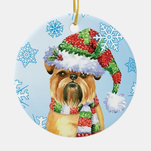 Happy Howlidays Brussels Griffon Ceramic Ornament