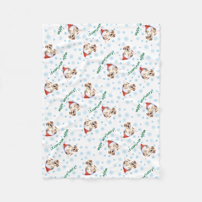 Happy Howlidays Bulldog Fleece Blanket (Front)