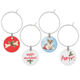 Happy Howlidays Bulldog Wine Charm