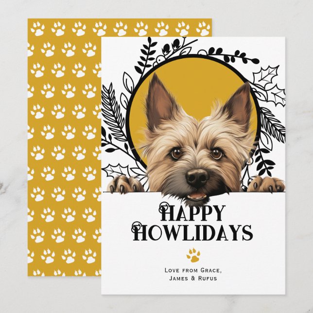 Happy Howlidays Cairn Terrier Dog Christmas Holiday Card (Front/Back)