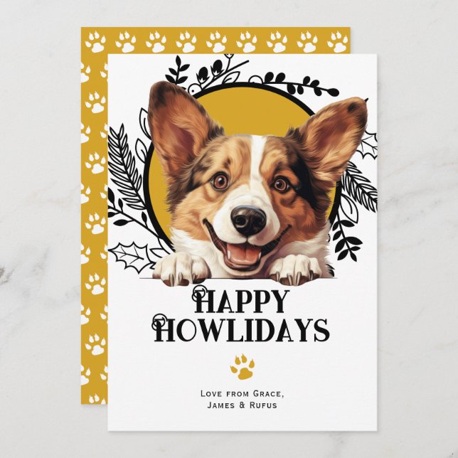 Happy Howlidays Cardigan Welsh Corgi Dog Christmas Holiday Card (Front/Back)