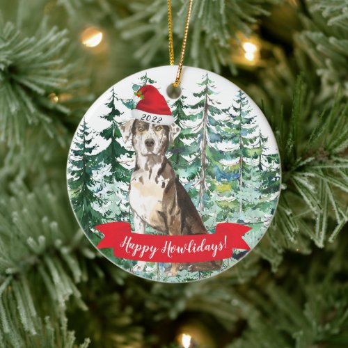 Happy Howlidays Catahoula Leopard Dog Christmas Or Ceramic Ornament