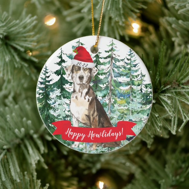 Happy Howlidays Catahoula Leopard Dog Christmas Or Ceramic Ornament (Tree)
