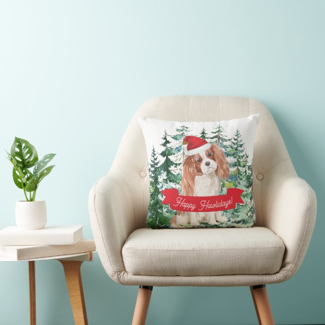 Happy Howlidays Cavalier King Charle Dog Christmas Throw Pillow (Chair)