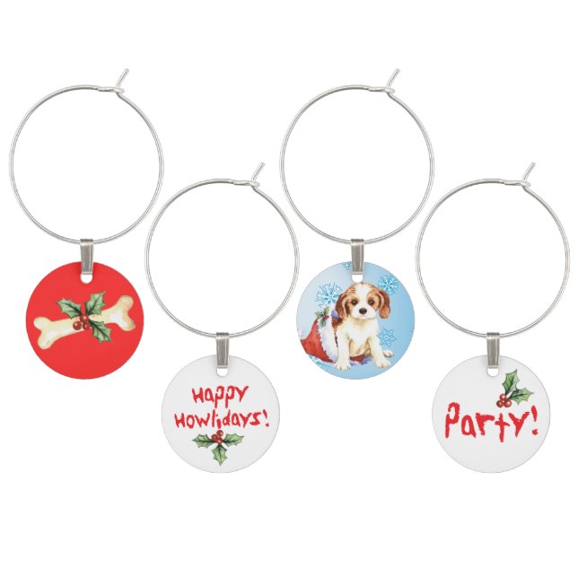 Happy Howlidays Cavalier Wine Glass Charm (Staggered)