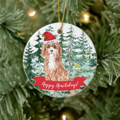 Happy Howlidays Cavapoo Dog Christmas Ornament