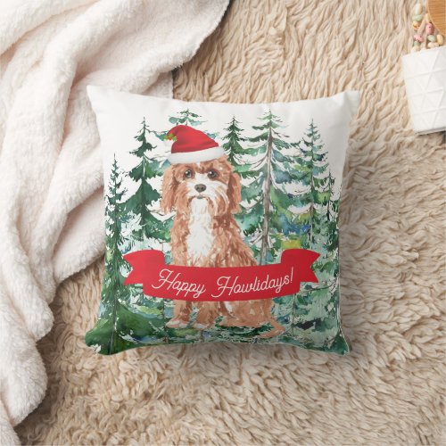 Happy Howlidays Cavapoo Dog Throw Pillow