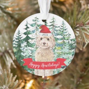 Happy Howlidays champagne Cockapoo Dog Christmas Ornament