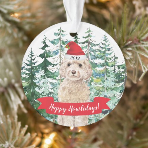Happy Howlidays champagne Cockapoo Dog Christmas Ornament
