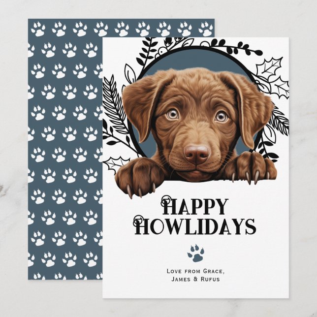 Happy Howlidays chesapeake bay retriever dog Holiday Card (Front/Back)