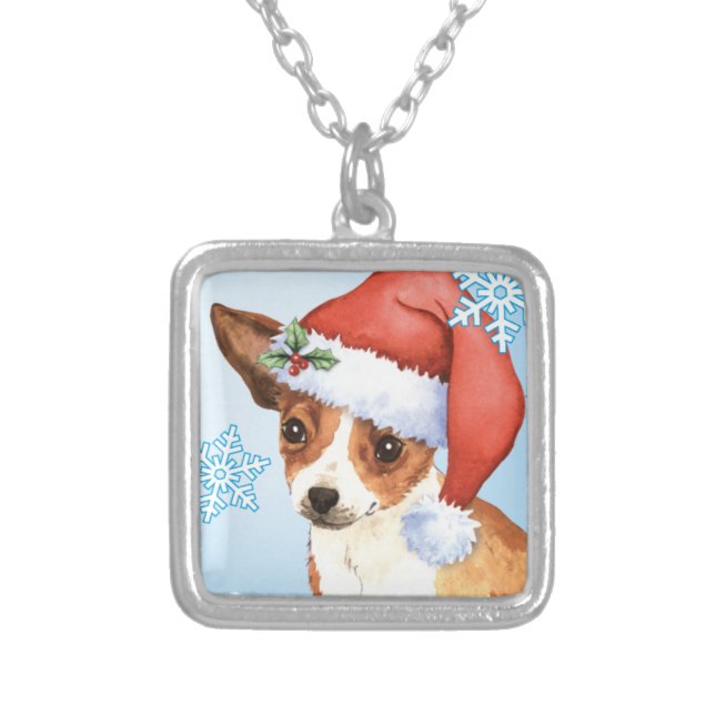 Happy Howlidays Chihuahua Silver Plated Necklace (Front)