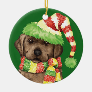 Happy Howlidays Chocolate Lab Ceramic Ornament
