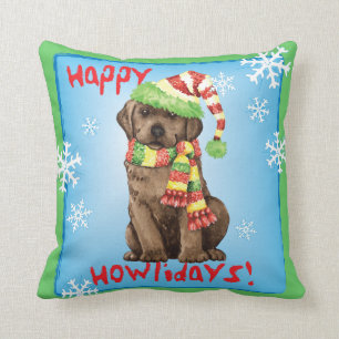 Happy Howlidays Chocolate Lab Throw Pillow