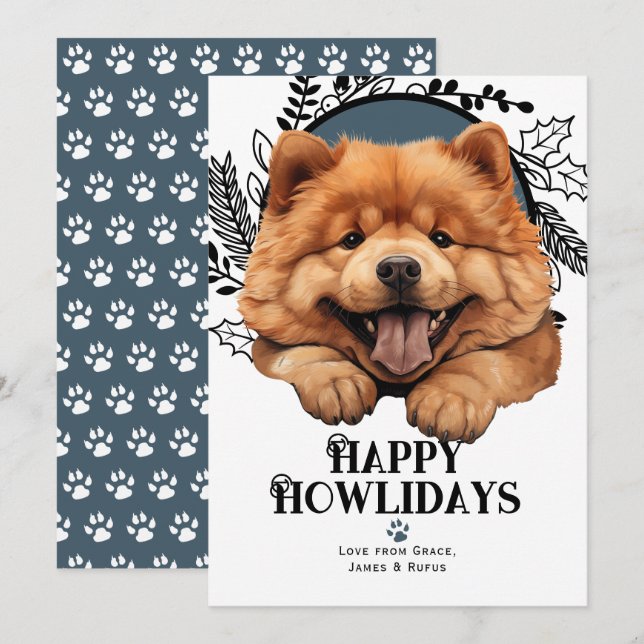 Happy Howlidays Chow Chow Dog Holiday Card (Front/Back)