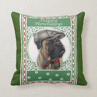 Happy Howlidays Christmas Boxer Dog Holiday Art Throw Pillow