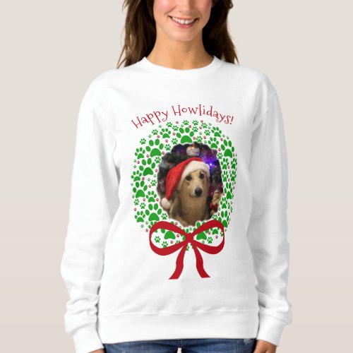 Happy Howlidays Christmas Fun Wreath Photo Frame Sweatshirt