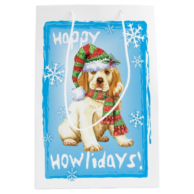 Happy Howlidays Clumber Spaniel Medium Gift Bag (Front)