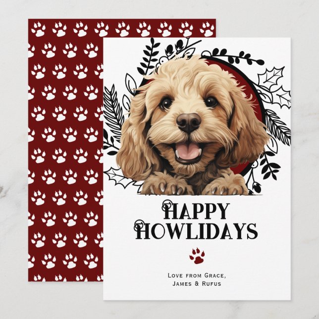 Happy Howlidays Cockapoo Dog Christmas Holiday Card (Front/Back)