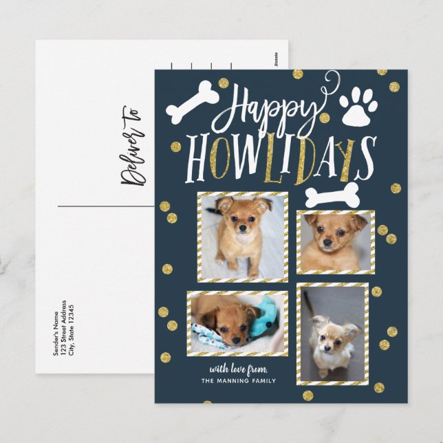 Happy Howlidays Collage | Christmas Photo Holiday Postcard (Front/Back)