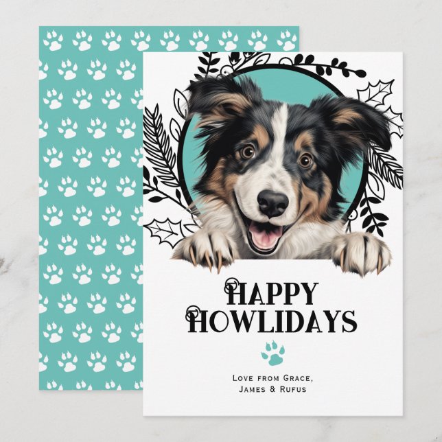 Happy Howlidays Collie Dog Christmas Holiday Card (Front/Back)