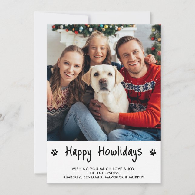 Happy HOWLidays Custom Minimal Puppy Dog Pet Photo Holiday Card (Front)