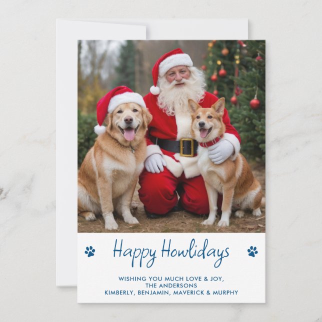 Happy HOWLidays Custom Simple Puppy Dog Pet Photo Holiday Card (Front)