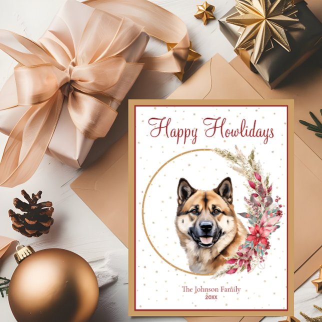 Happy Howlidays Cute Akita Dog Holiday Postcard (Creator Uploaded)