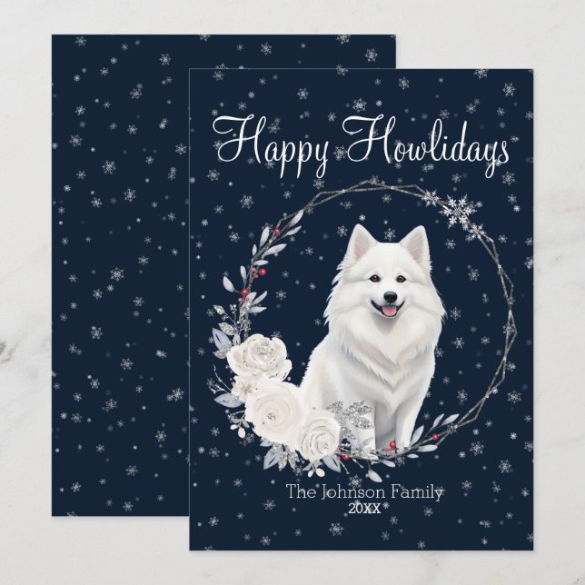 Happy Howlidays Cute American Eskimo Dog Holiday Card (Front/Back)