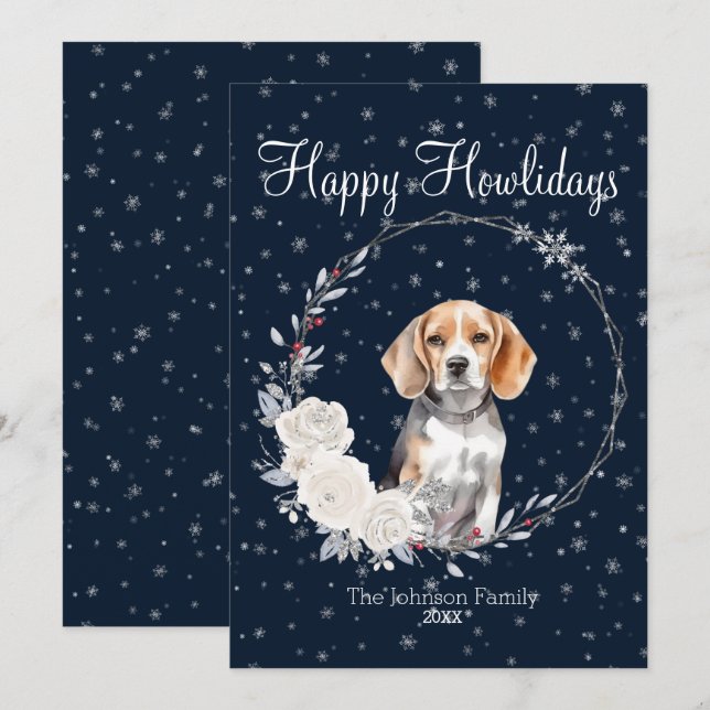 Happy Howlidays Cute Beagle Dog Holiday Card (Front/Back)