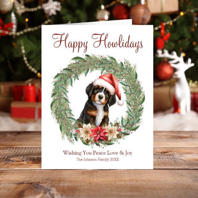 Happy Howlidays Cute Bernese Mountain Dog Holiday Card (Creator Uploaded)