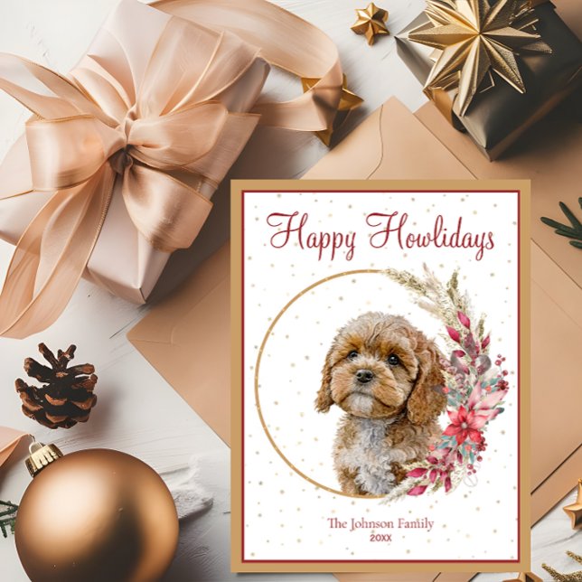 Happy Howlidays Cute Cavapoo Dog Holiday Postcard (Creator Uploaded)